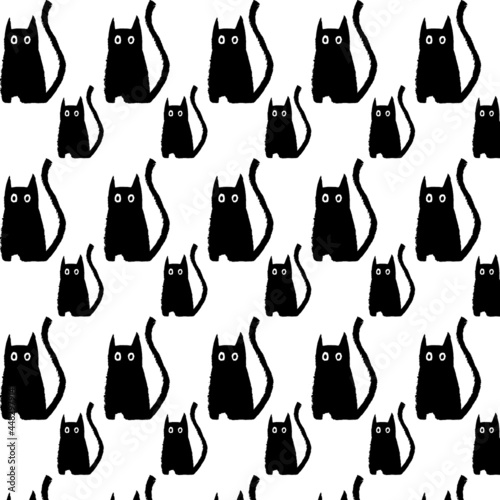 Vector pattern with black cats on a white background. Halloween. All Saints' Day. Hand drawing. Doodle