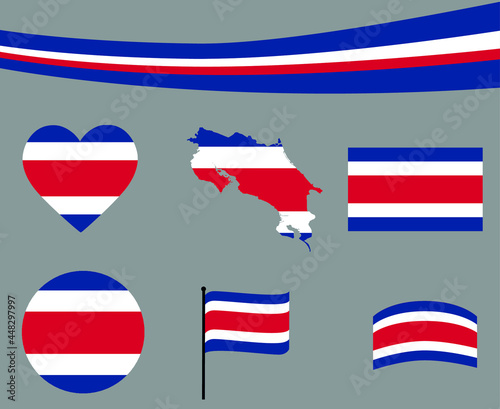 Costa Rica Flag Map Ribbon And Heart Icons Vector Illustration Abstract National Emblem Design Elements collection