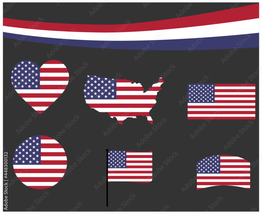 United States Flag Map Ribbon And Heart Icons Vector Illustration Abstract National Emblem Design Elements collection United States Flag Map Ribbon And Heart Icons Vector Illustration Abstract National Emblem Design Elements collection