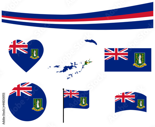 UK Virgin Islands Flag Map Ribbon And Heart Icons Vector Illustration Abstract National Emblem Design Elements collection