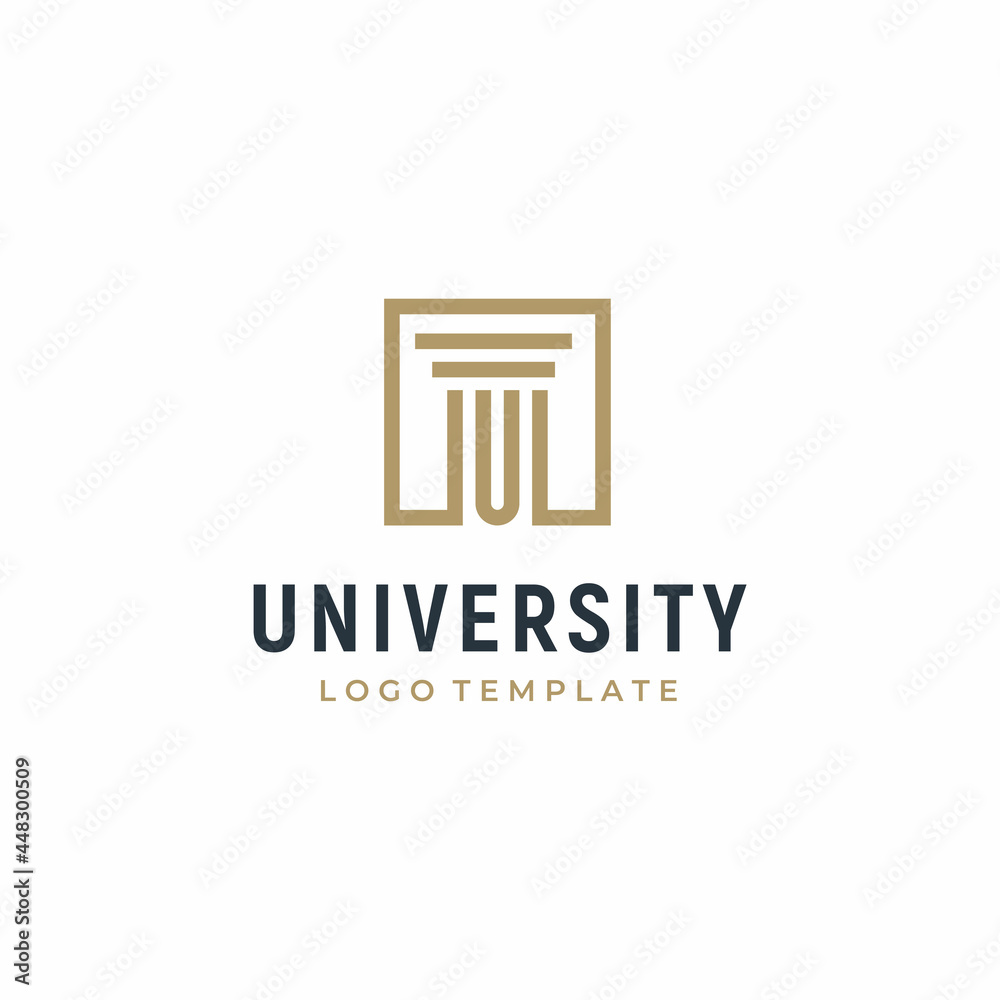 Initial Letter U with Pillar Column Greek Building University Architecture logo design