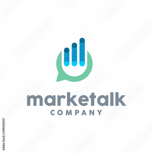 Statistic Chart Bar with Bubble Chat Business Talk Message logo design © Foonaz