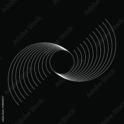 White lines in circle form. Geometric art. Design element for border frame, round logo, blackout tattoo, sign, symbol, web pages, prints, template, pattern and abstract background
