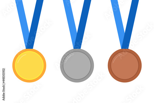 Vector illustration of medals: gold, silver, and bronze.