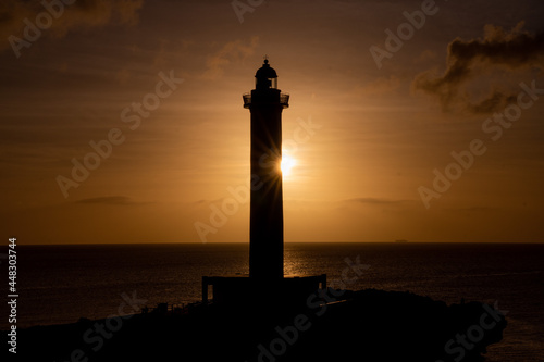 lighthouse at sunset 沖縄県残波岬の灯台