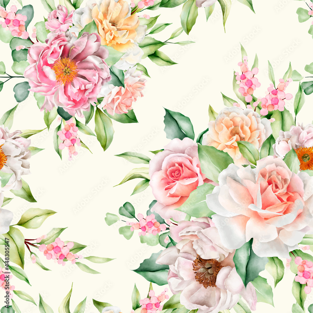 hand drawn watercolor floral seamless pattern