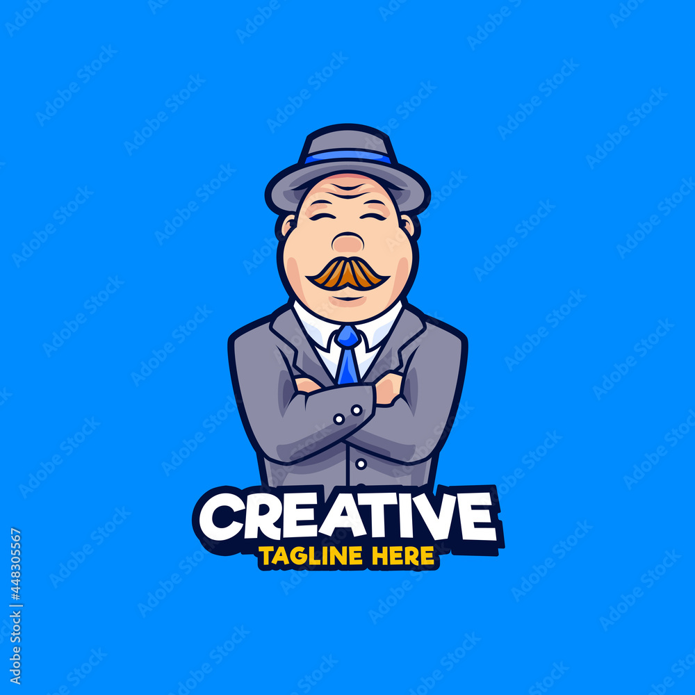 Fat businessman wearing a neat suit mascot logo design illustration