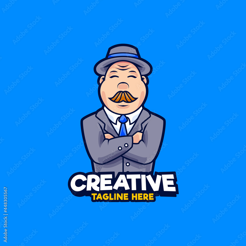 Fat businessman wearing a neat suit mascot logo design illustration Fat businessman wearing a neat suit mascot logo design illustration