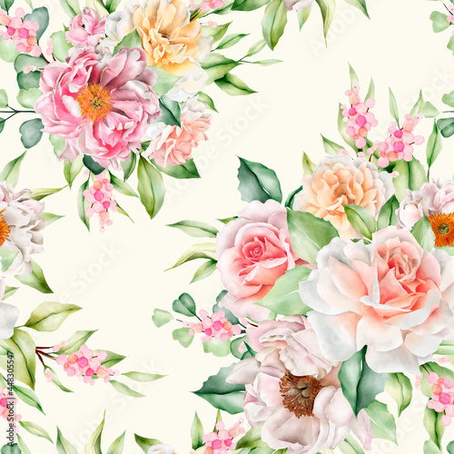 hand drawn watercolor floral seamless pattern