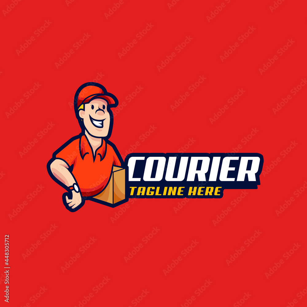 Courier man hold the box logo design mascot illustration Courier man hold the box logo design mascot illustration