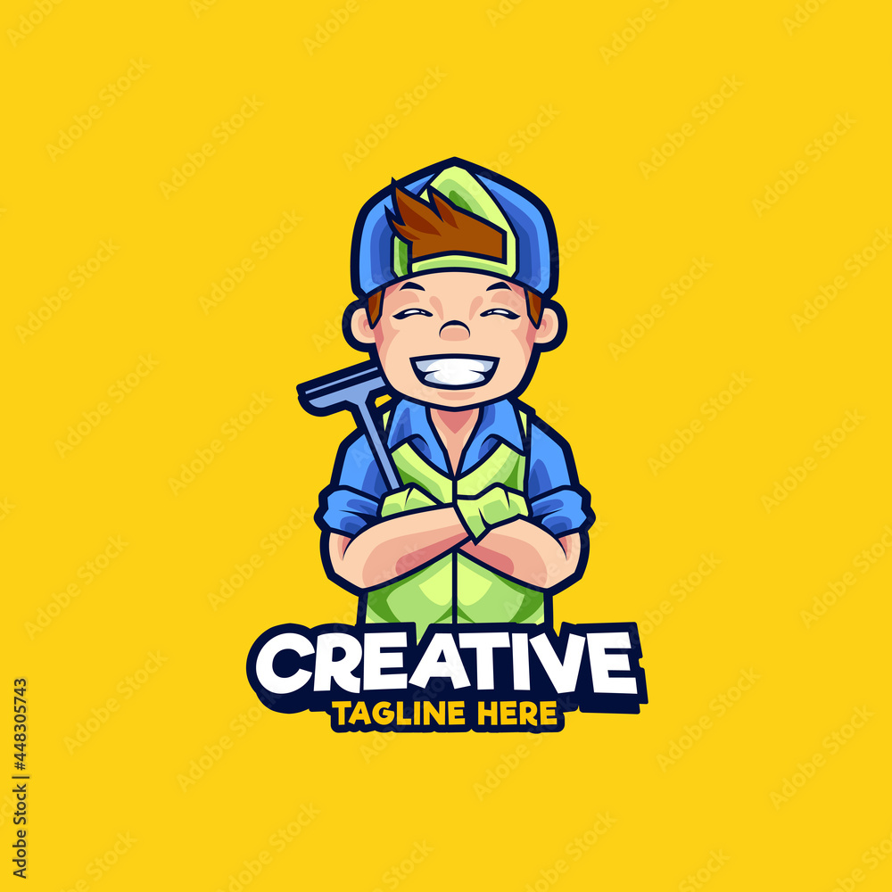 Cleaning Services logo design mascot illustration