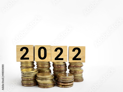 2022 text on wooden blocks background. New year business concept. Stock photo.