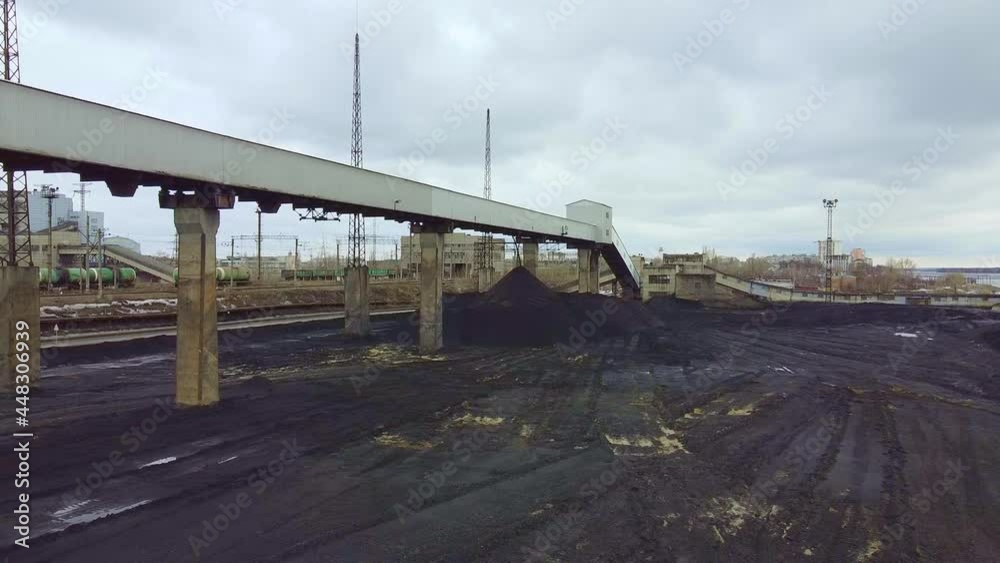 Aerial View of large coal loading station in an industrial city. Aerial View of large coal loading station in an industrial city.