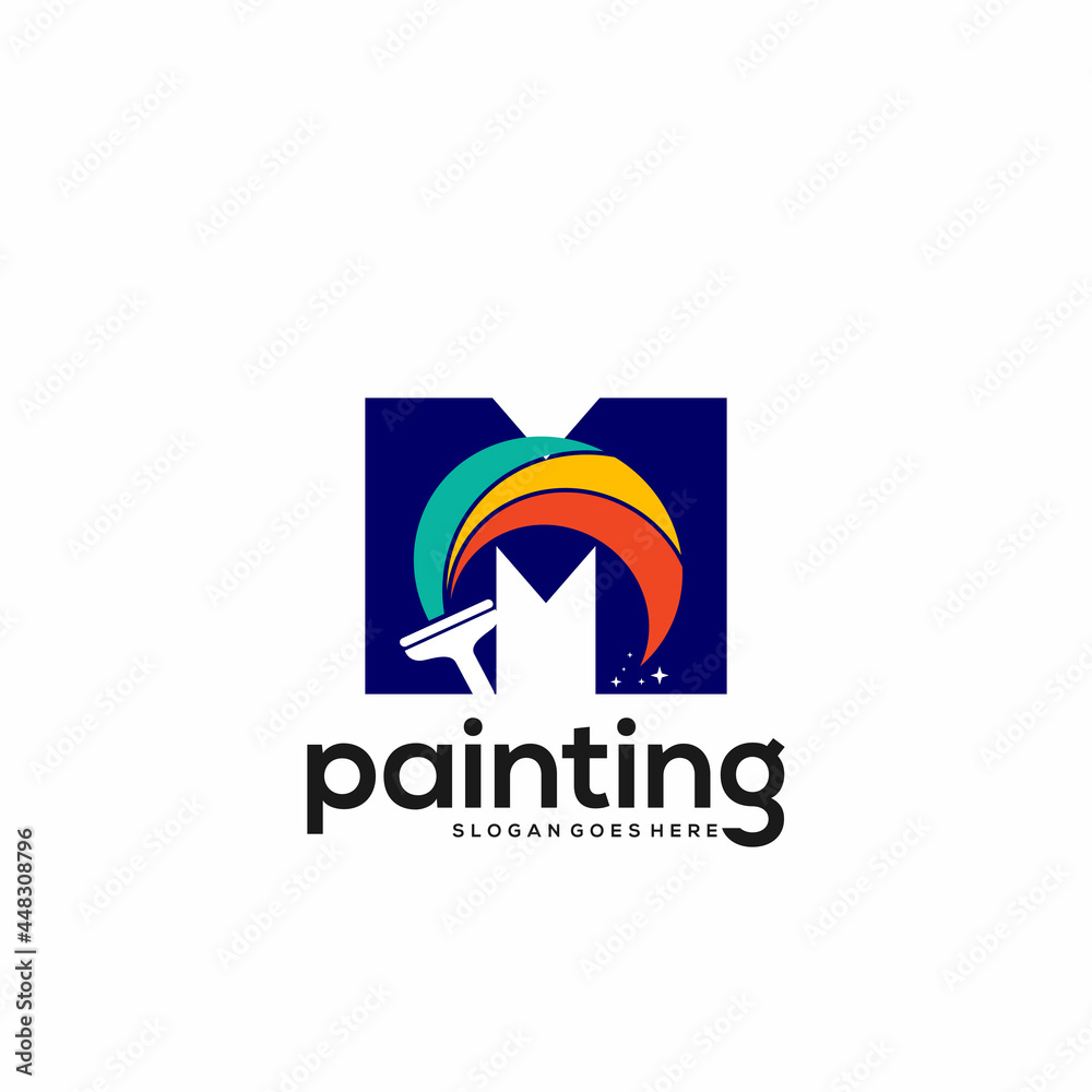 M letter logo and paint drop design combination, Colorful logo template art