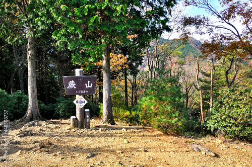 奥武蔵の蕨山展望台　蕨山の山頂は1044mと表記のある位置だが、その場所は、特段、展望も道標もない、周囲を樹林に囲まれた狭く暗い山頂である。従い、そことは対照的な、東に10分程歩いた場所の標高1020m地点の蕨山展望台は開放感のある明るい場所で、こちらを蕨山の山頂として人気を博している。蕨山展望台には道標が設けられていて、ベンチも３台設置されている。 photo