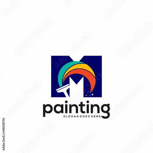 Free Download M letter logo and paint drop design combination, Colorful logo template art - GFXLoad