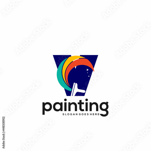 Free Download V letter logo and paint drop design combination, Colorful logo template art - GFXLoad