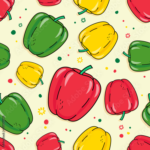 Seamless pattern sweet pepper on yellow pastel background