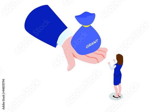 Hand offers a bag of grant isometric 3d vector concept for banner, website, illustration, landing page, flyer, etc.