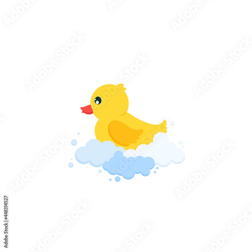 cartoon vector of cute yellow rubber duck taking a bubble bath.vector illustration
