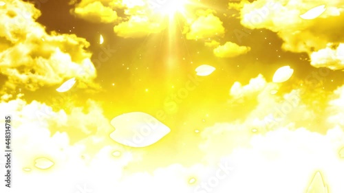 光が注ぐ青空と宙にまう幻想的な花びらの動画　4K　LOOP