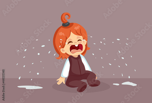 Little Toddler Crying Vector Cartoon Illustration