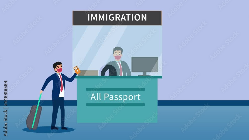 Man standing on the immigration counter checkpoint Man standing on the immigration counter checkpoint
