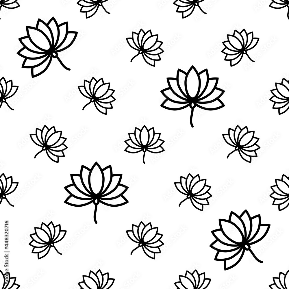 Lotus Flower Icon Seamless Pattern, Divine Flower