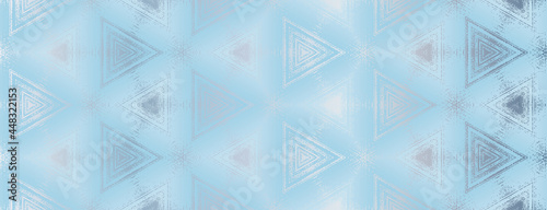 Abstract silver and light blue textured triangles pattern. Geometric ornament for design, poster, banner, packaging design, wrapping paper, wallpaper, background. Vector illustration.