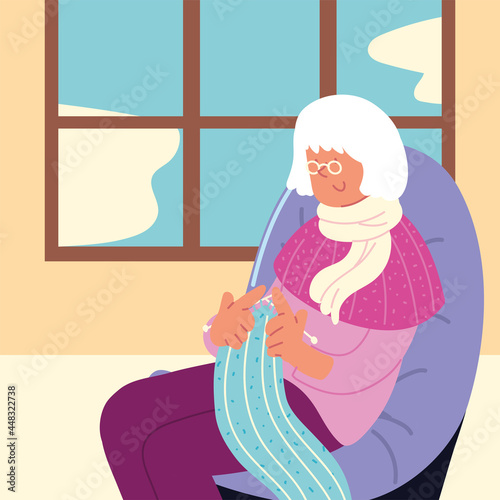 grandma knitting at home