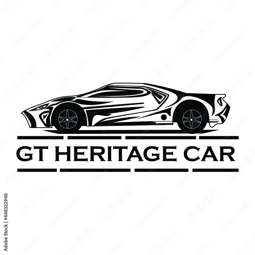 a Gt Heritage sports car in black and white on a white background