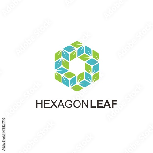 hexagon leaf green nature hexaleaves logo vector icon illustration