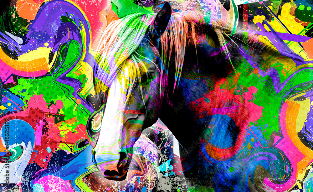 background with splashes and horse