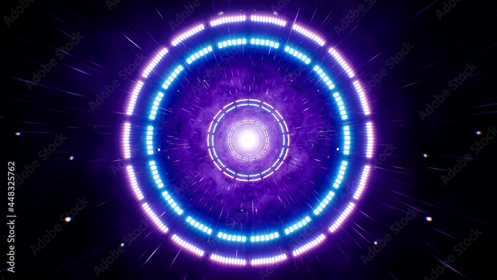Flying Neon Circle Light in Space Flying Neon Circle Light in Space