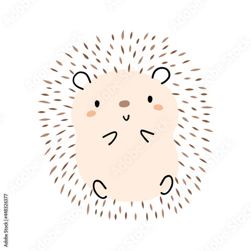 Cute and whimsical hedgehog character. Cartoon style  hand drawn vector illustration.