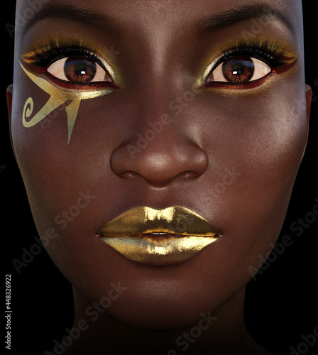 3D Black woman with Egyptian makeup