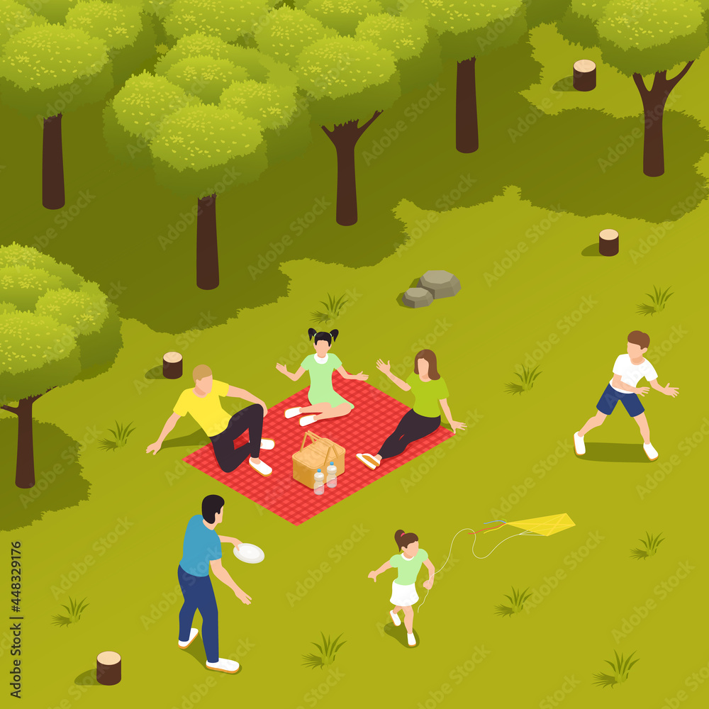 Family Countryside Picnic Isometric Family Countryside Picnic Isometric