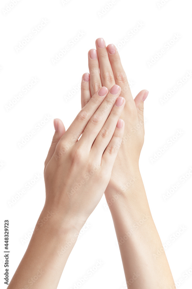 Beautiful hands of a woman with perfect manicure. Isolated over white background. Beautiful hands of a woman with perfect manicure. Isolated over white background.