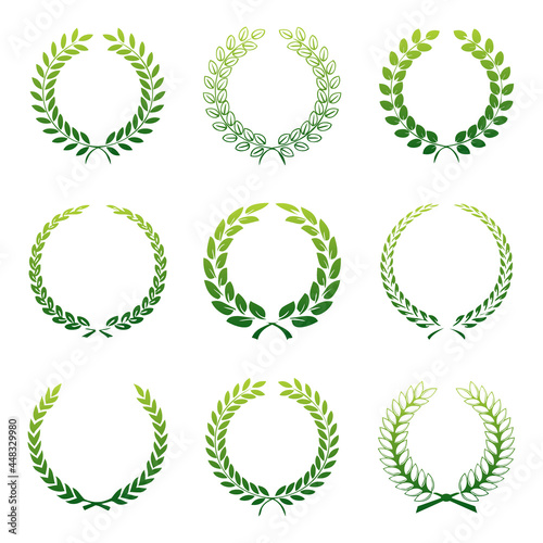 Green gradient laurel set on white background