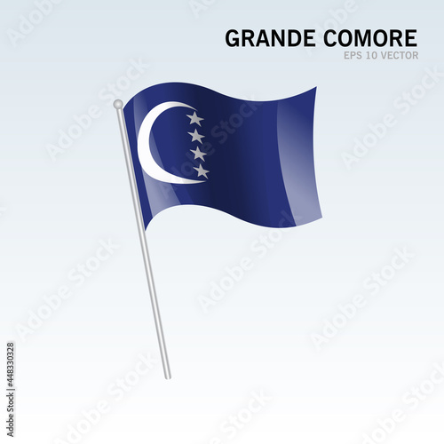 Waving flag of Grande Comore or Ngazidja island of Comoros on gray background photo