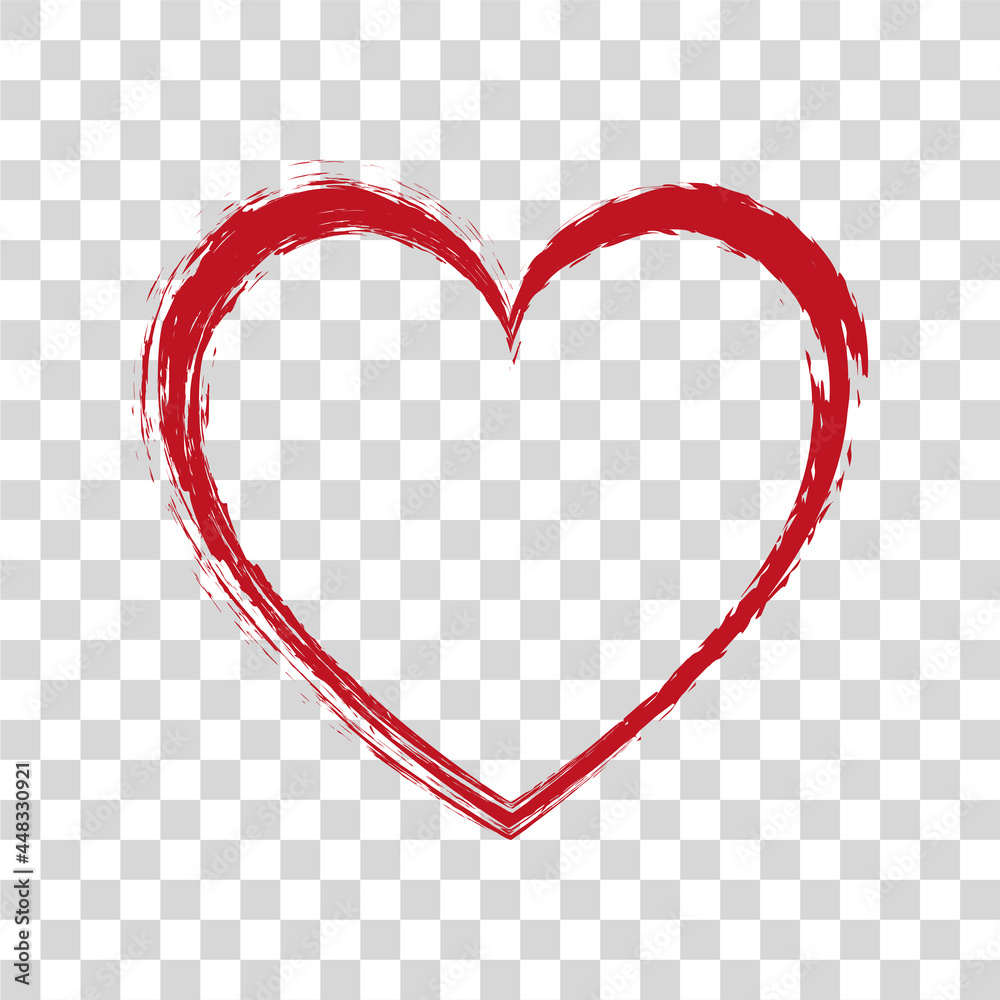 red brush painted ink stamp heart frame on transparent background	