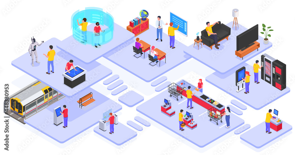 People Using Interfaces Isometric And Colored Composition