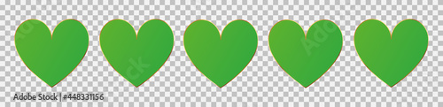 green vector hearts for customer produkt rating on transparent background	