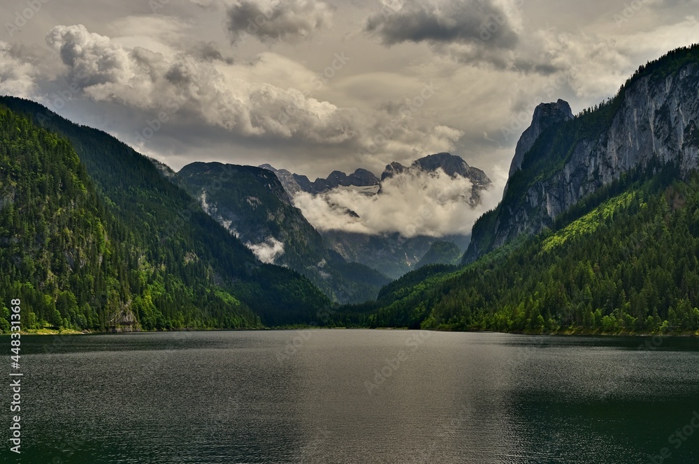 Gosausee - Beautiful lake in the mountains in Austria. Under the Dachstein mountains. Popular tourist place in the Alps.