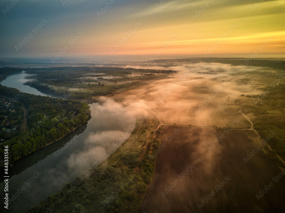 River scenery in the early morning. River scenery in the early morning.