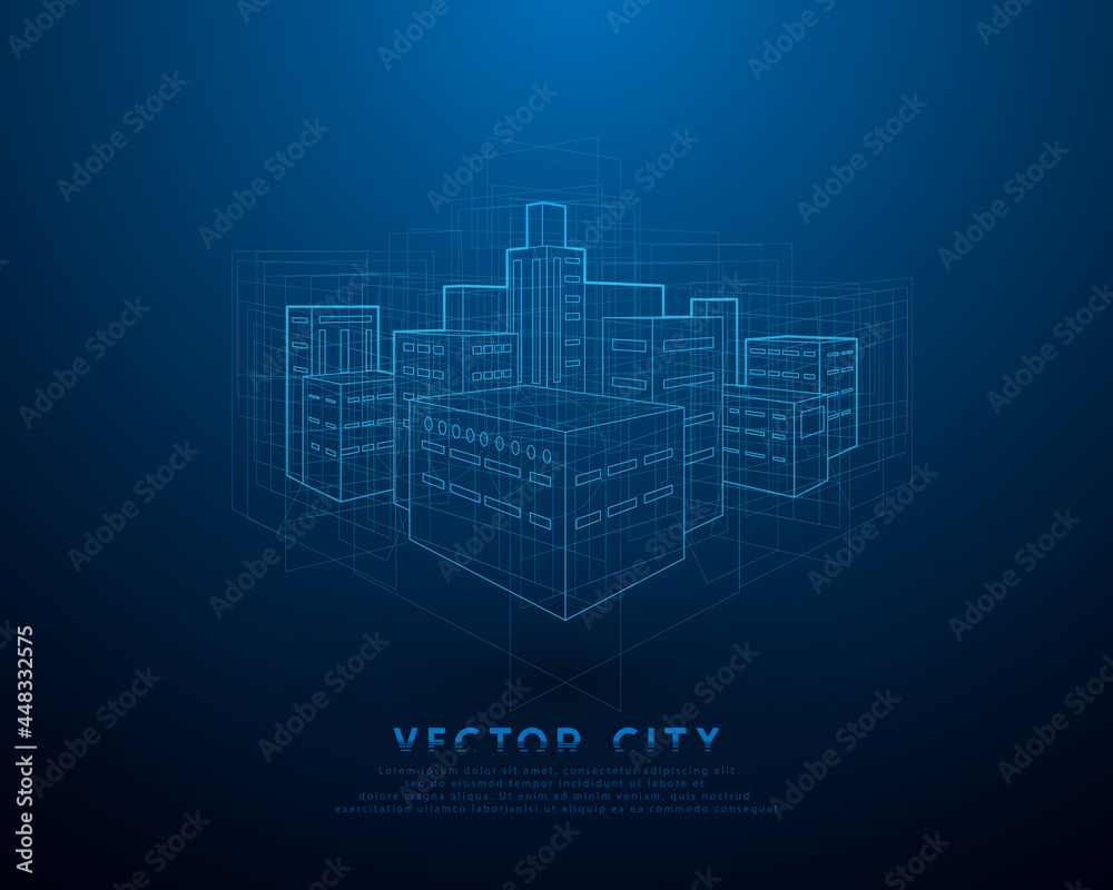 Urban architecture, cityscape with structure lines. Vector illustration