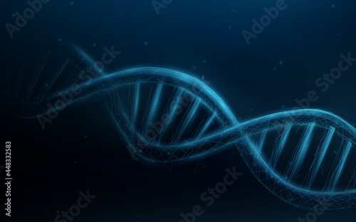 Wireframe DNA molecules structure mesh from a starry blue background. Science and Technology concept