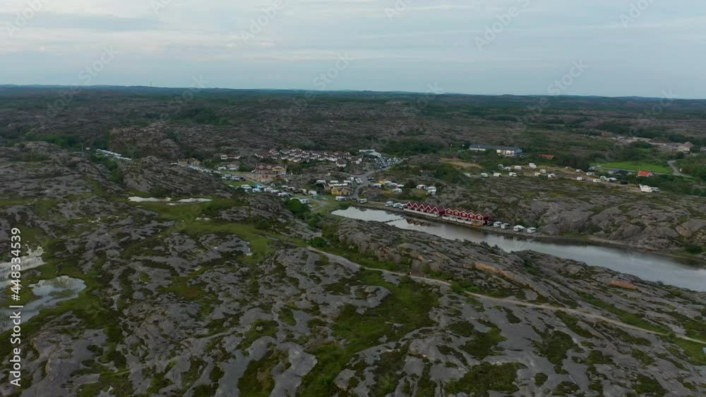 Aerial view of camp site located at the west coast of Sweden. Drone view of camping ground Aerial view of camp site located at the west coast of Sweden. Drone view of camping ground
