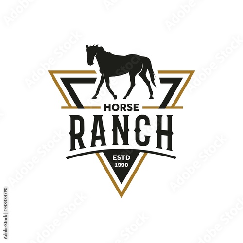 Retro Vintage Silhouette Horse Ranch Logo Design. Countryside western country farm ranch logo vector illustration design graphic
