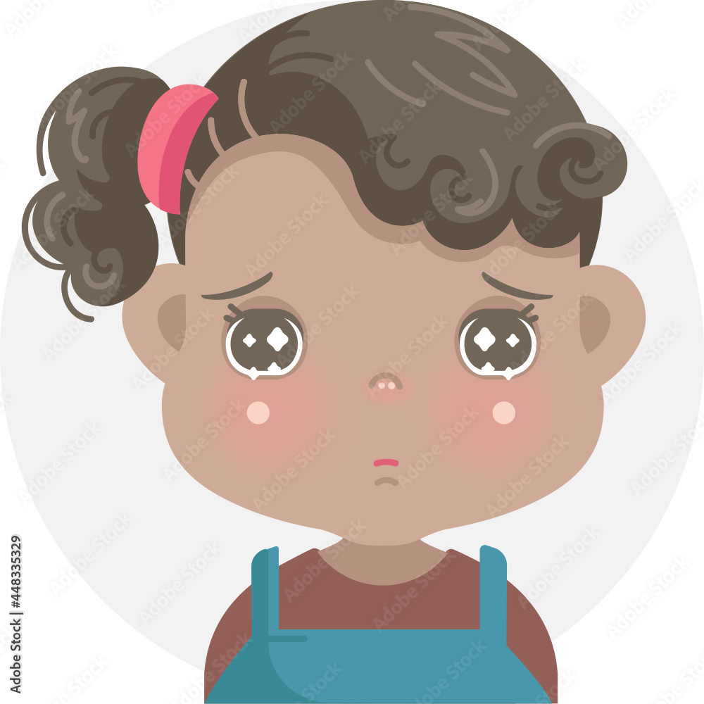 regret kid negative emotions set of african ittle girl face. child expressing sad, crying and feeling bad. regret kid negative emotions set of african ittle girl face. child expressing sad, crying and feeling bad.